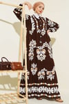 Motif Desen Hakim Yaka Elbise Kahve