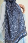 Motif Desenli Soft Şal Lacivert Mavi