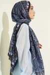 Motif Desenli Soft Şal Lacivert Mavi