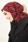 Motifli Flamu Cotton Eşarp Bordo