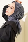 Motifli Flamu Cotton Eşarp Füme