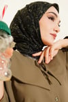 Motifli Flamu Cotton Eşarp Haki