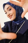 Motifli Flamu Cotton Eşarp İndigo