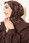 Motifli Flamu Cotton Eşarp Kahve