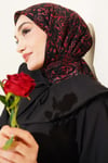 Motifli Flamu Cotton Eşarp Siyah Bordo
