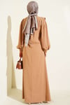 Omuz Pile Detaylı Elbise Camel