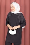 Omzu Taşlı Tunik Pantolon İkili Takım Füme