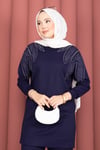 Omzu Taşlı Tunik Pantolon İkili Takım Lacivert