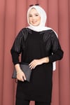 Omzu Taşlı Tunik Pantolon İkili Takım Siyah