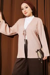 Önü Bağcıklı Ağaç Kabuğu Kimono Bej