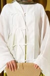Önü Bağcıklı Oversize Tül Kimono Beyaz