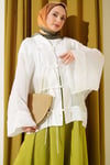 Önü Bağcıklı Oversize Tül Kimono Beyaz