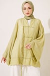 Önü Bağcıklı Oversize Tül Kimono Çağla Yeşili