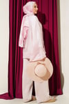 Önü Bağcıklı Oversize Tül Kimono Pembe