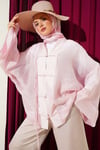 Önü Bağcıklı Oversize Tül Kimono Pembe