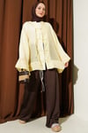 Önü Bağcıklı Oversize Tül Kimono Sarı
