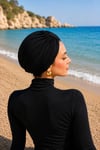 Önü Büzgülü Tesettür Mayo & Deniz Bonesi Siyah