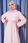 Önü Dikey Fırfırlı Bel Lastikli Elbise Pembe
