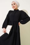Önü Düğmeli Kat Kat Basic Elbise Siyah