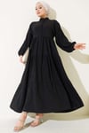 Önü Düğmeli Kat Kat Basic Elbise Siyah