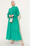 Önü Düğmeli Kat Kat Basic Elbise Yeşil
