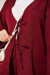 Önü İp Bağcıklı Kimono İkili Takım Bordo
