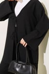 Önü İp Bağcıklı Kimono İkili Takım Siyah