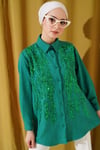 Önü Pul Süslemeli Basic Gömlek Yeşil