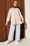 Oval Dikişli Loyşa Tunik Bej