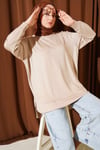 Oval Dikişli Loyşa Tunik Bej