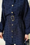 Oval Kabartmalı Kuşaklı İkili Takım Lacivert
