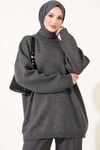 Oversize Düşük Omuz Triko Tunik Füme