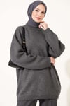 Oversize Düşük Omuz Triko Tunik Füme