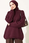 Oversize Düşük Omuz Triko Tunik Mürdüm