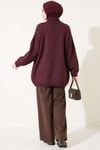 Oversize Düşük Omuz Triko Tunik Mürdüm