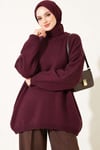Oversize Düşük Omuz Triko Tunik Mürdüm
