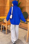 Oversize Düşük Omuz Triko Tunik Saks