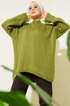 Oversize Düşük Omuz Triko Tunik Zeytin Yeşili