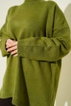 Oversize Düşük Omuz Triko Tunik Zeytin Yeşili
