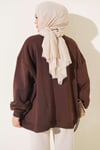 Oversize Düşük Omuzlu Tunik Kahve
