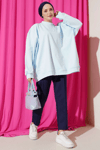 Oversize İnterlok Basic Tunik Buz Mavisi