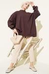 Oversize İnterlok Basic Tunik Kahve