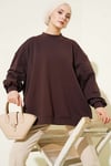 Oversize İnterlok Basic Tunik Kahve