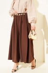 Oversize Paçalı Bel Lastikli Pantolon Kahve