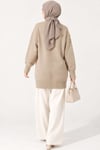 Oversize Ribanalı Triko Tunik Bej