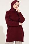 Oversize Ribanalı Triko Tunik Bordo