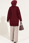 Oversize Ribanalı Triko Tunik Bordo