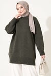 Oversize Ribanalı Triko Tunik Füme