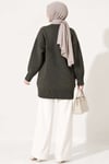 Oversize Ribanalı Triko Tunik Füme