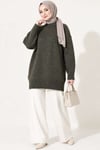 Oversize Ribanalı Triko Tunik Füme